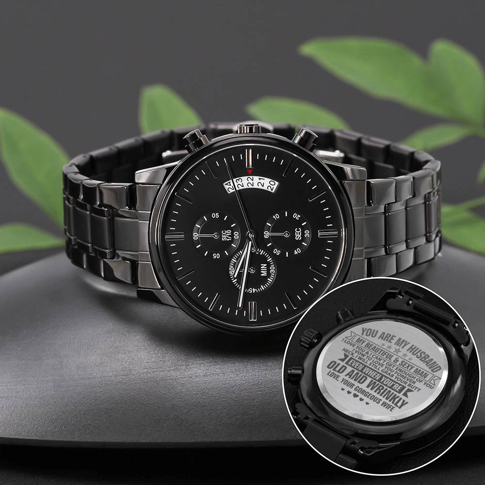 You Are My Husband - Old And Wrinkly - Black Chronograph Watch - Celeste Jewel