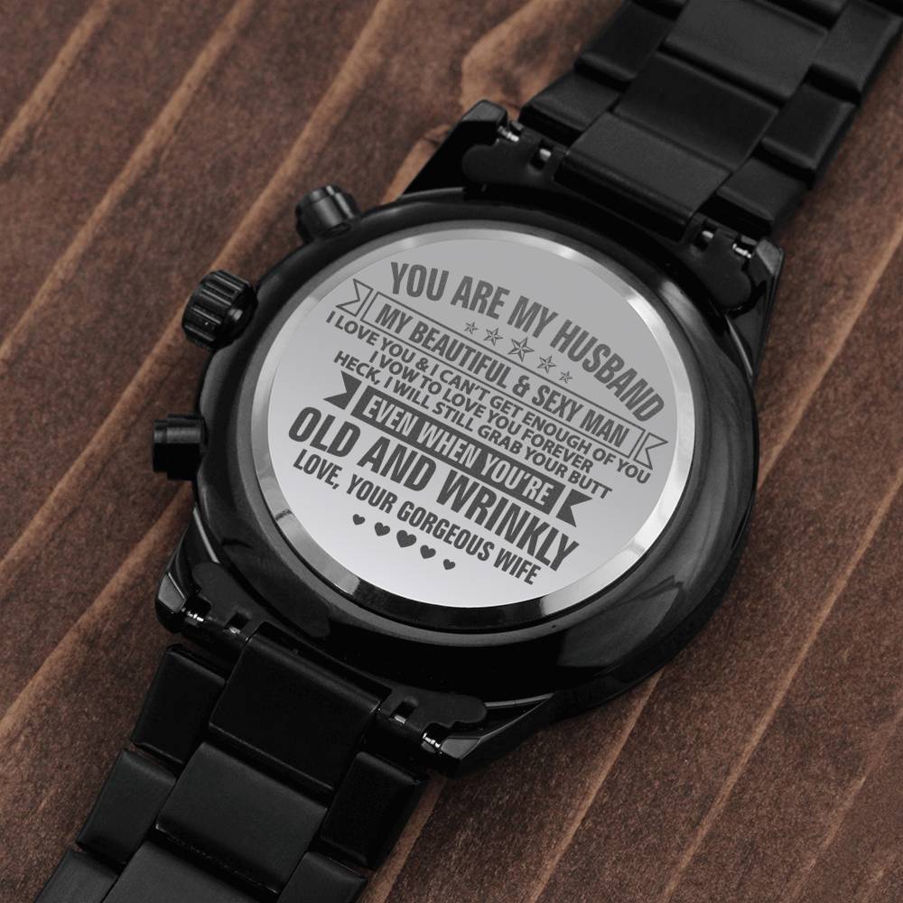 You Are My Husband - Old And Wrinkly - Black Chronograph Watch - Celeste Jewel