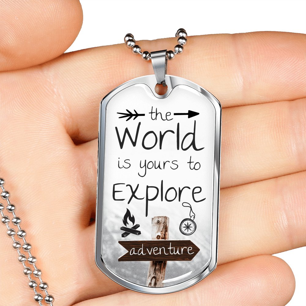 Yours To Explore - Dog Tag Necklace With Engraving - Celeste Jewel